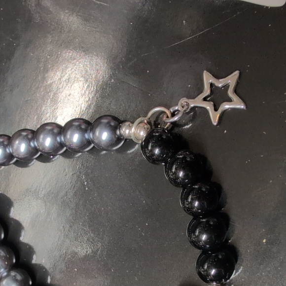 Black and Gray Beaded Rock And Roll Bracelet with Charms - Picture 3 of 4